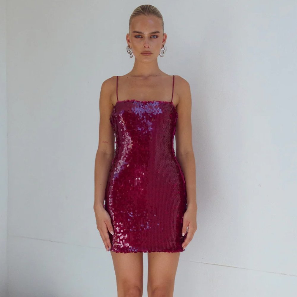 Magenta Sequin Mini Dress